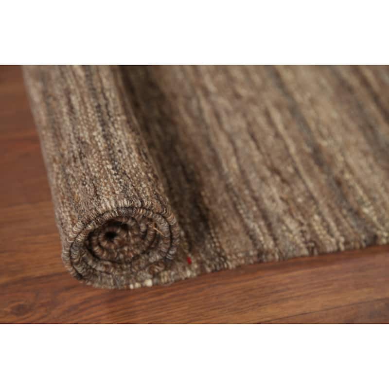 Hand-Woven Brown Kilim Persian Vintage Rug Hand-Knotted Wool Carpet - 5'2"x 6'7"