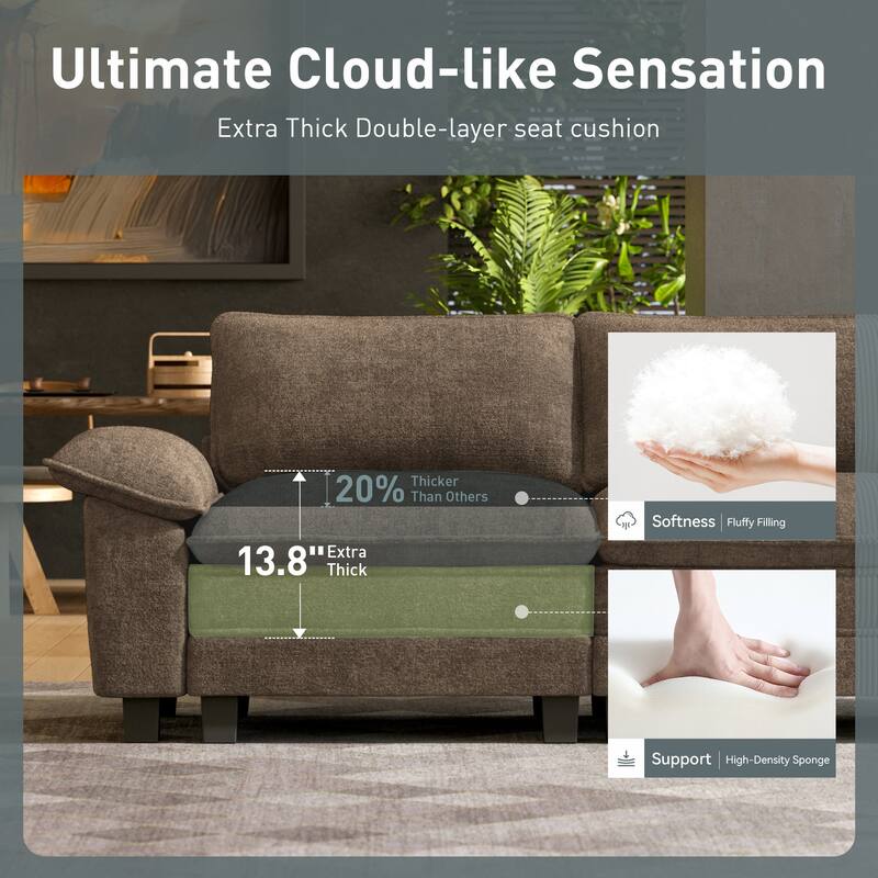 MAISON ARTS Cloud Modular Deep Seat Sofa, Chenille or Corduroy Sectional Couch with Removable Arms, 1–4 Seater