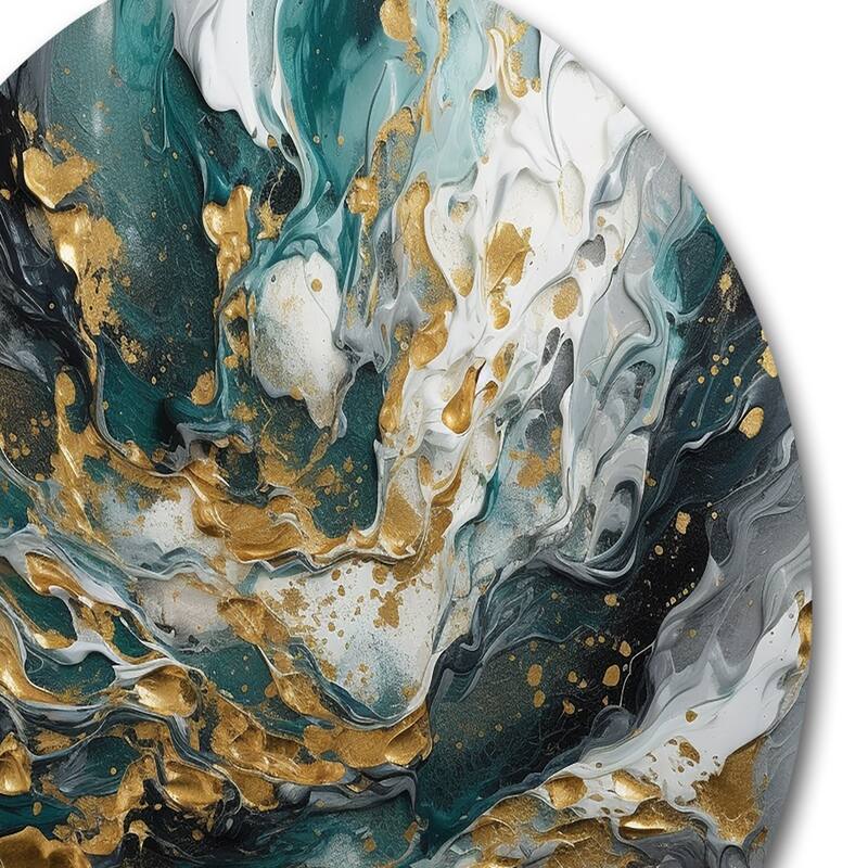 Designart "Gold Teal Ink On Stone" Abstract Metal Circle Wall Decor