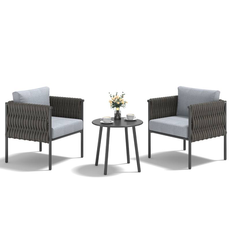 AVAWING 3-Piece Outdoor Patio Furniture Set with Coffee Table, Deep Seating Chairs with Thick Cushions, Steel Frame