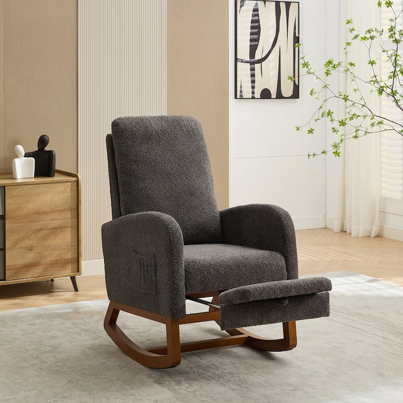 25.4"W Rocking Chair,High Back Glider Chair with Retractable Footrest,Side Pocket,Rocking Accent Armchair with Rubber Wood Legs