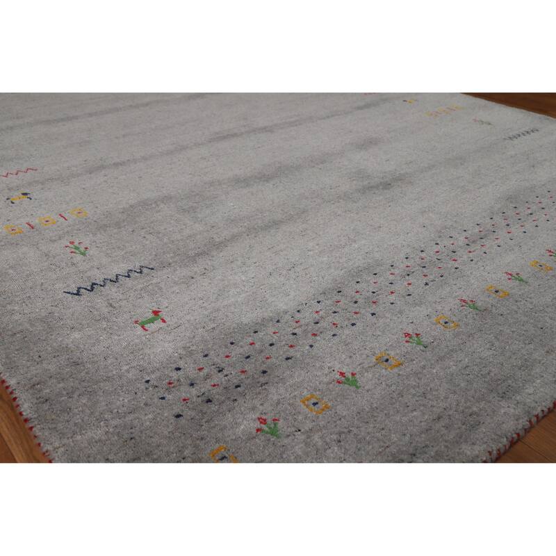 Hand Knotted Oriental 100% Wool Carpet Tribal Animal Pictorial Greys & Charcoal Gabbeh Area Rug - 7' 8'' X 5' 9''