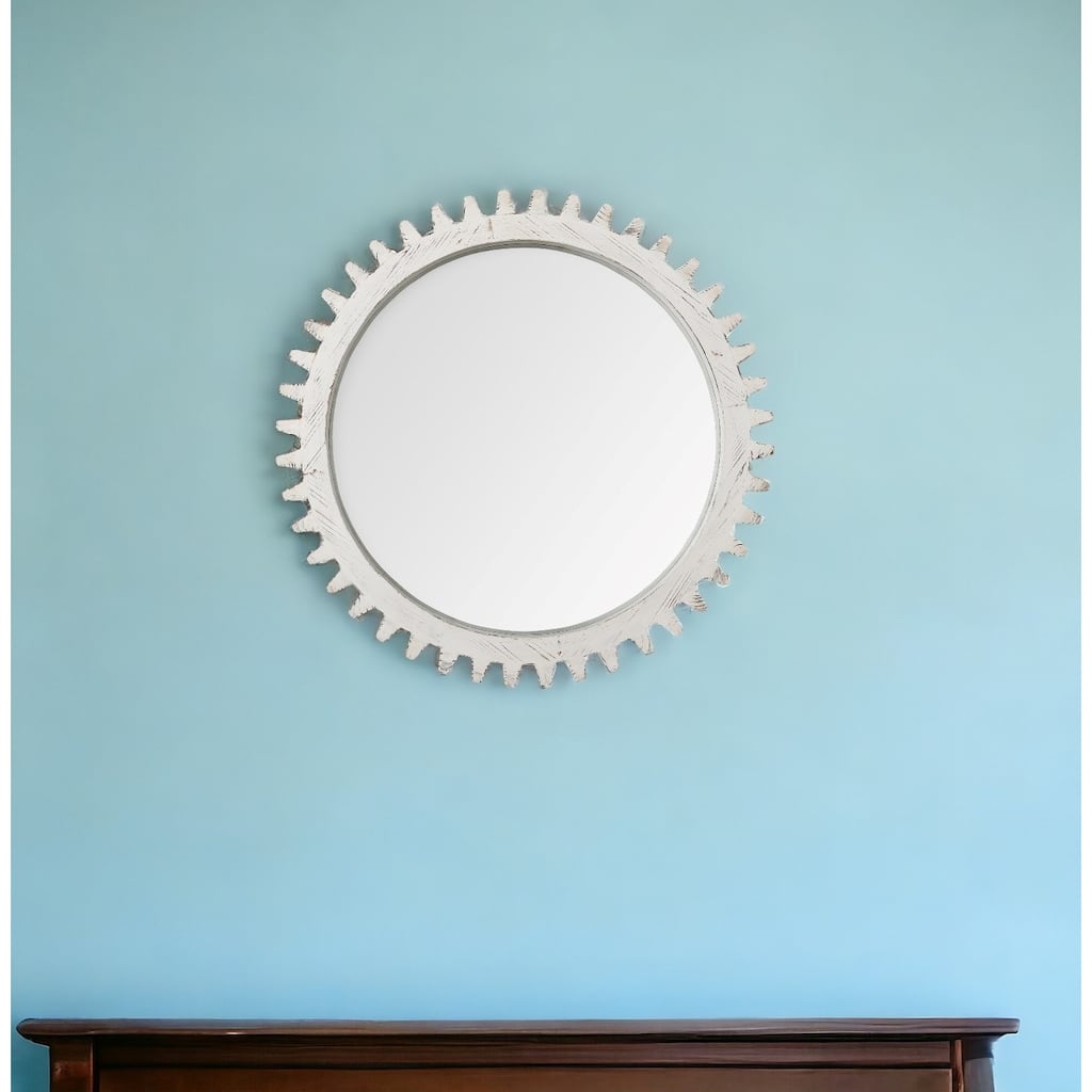 HomeRoots 35" White Abstract Wood Framed Accent Mirror - 35.40 in. x 35.43 in. x 3.50 in.