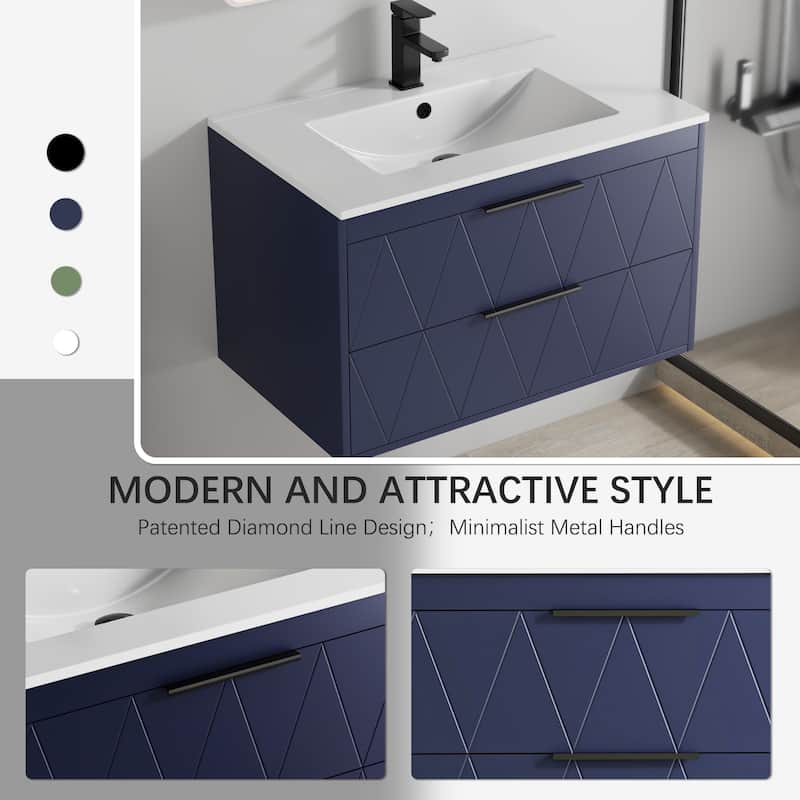 24"/30"/36"/48" Ceramic Vessel Sink Wall Mounted Bathroom Vanity Set