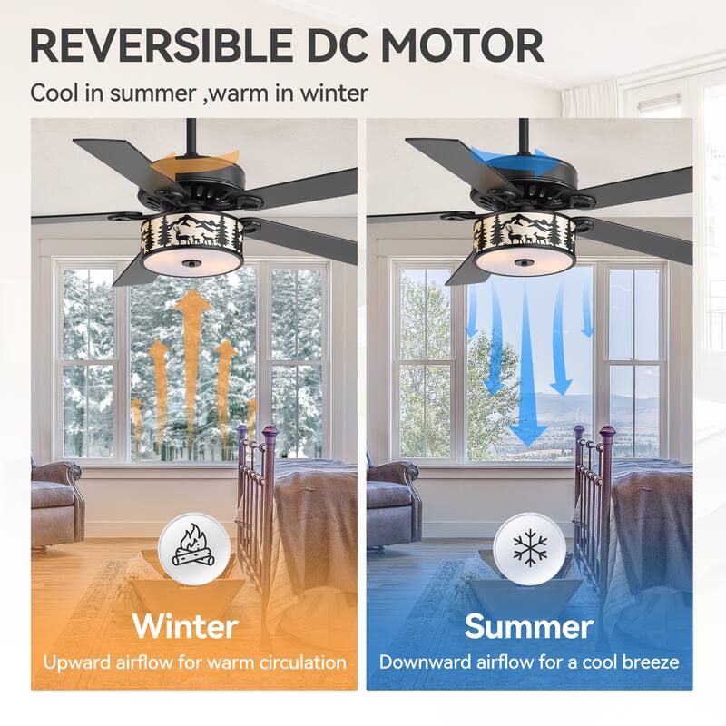 52-inch Reversible 5-Blade Caged Ceiling Fan with Light and Remote