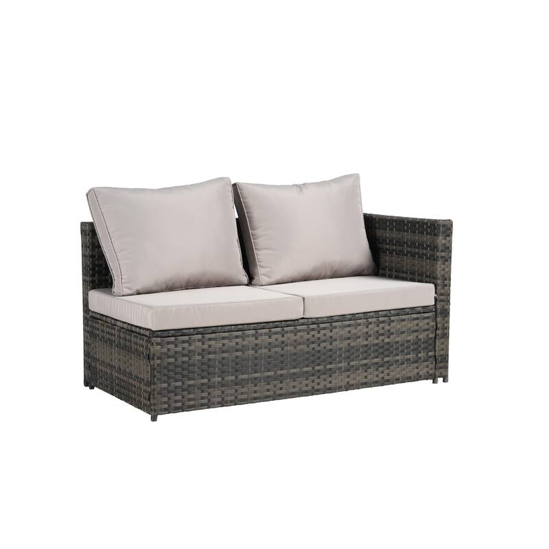 6-Piece Outdoor Patio Rattan Conversation Sectional Sofa Set with Tempered Glass Coffee Table