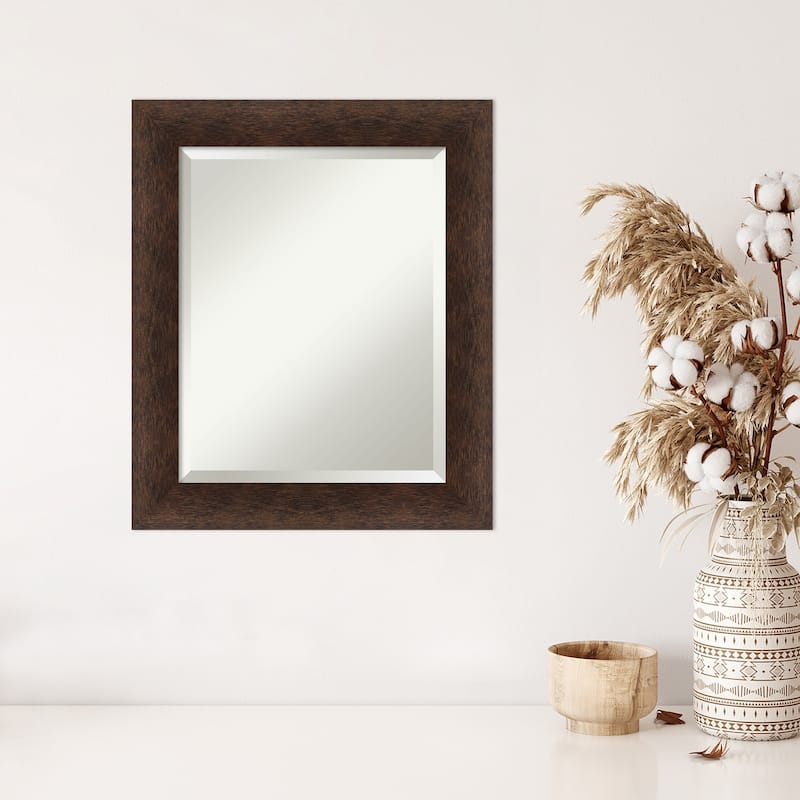 Warm Walnut Beveled Wood Framed Wall Mirror - Warm Walnut