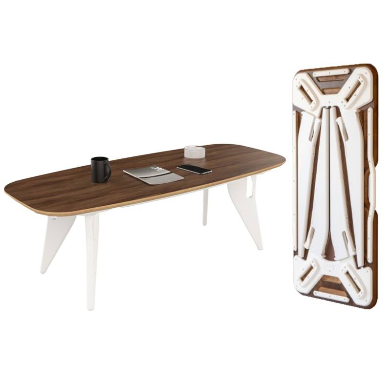 Hoek Long Coffee Table - 47.5" L x 20" W x 15" H - Walnut with White Legs