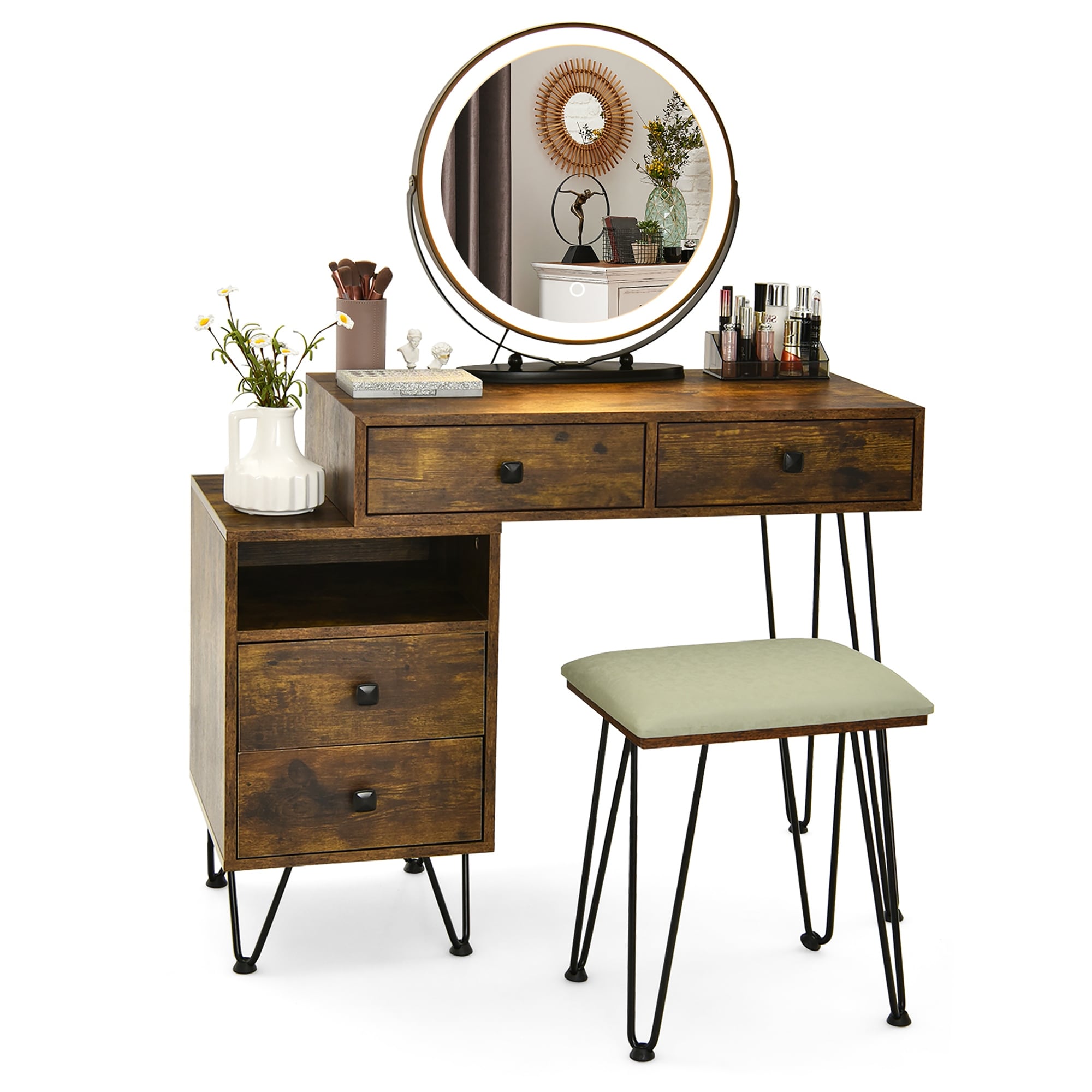 Powell 54 34 antique store vanity mirror and bench