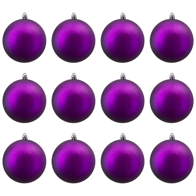 12ct Matte Purple Shatterproof Christmas Ball Ornaments 4" (100mm)