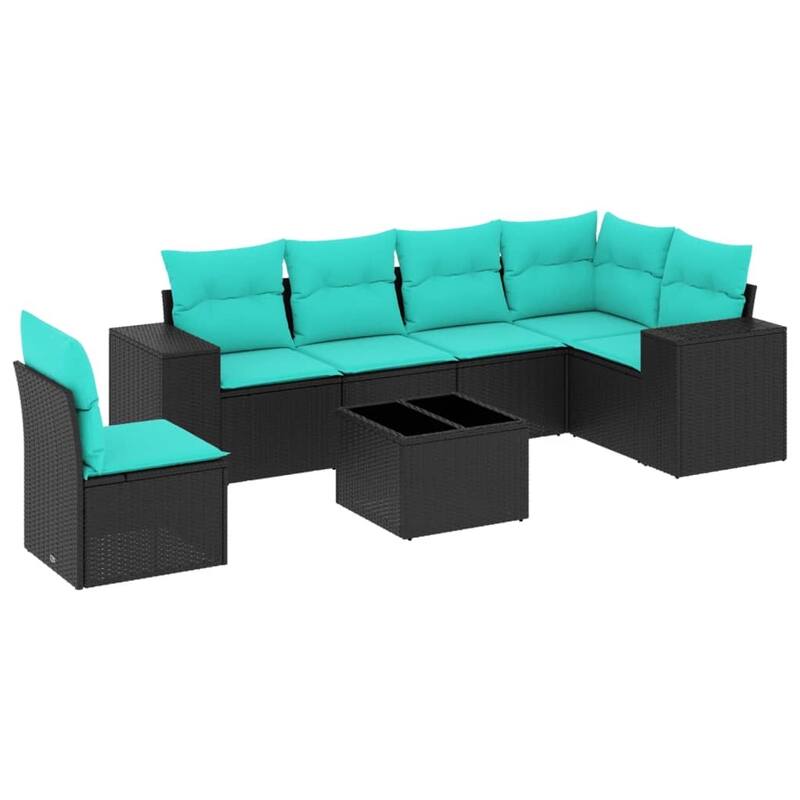 vidaXL 6/7 Piece Patio Sofa Set with Cushions Black/Brown/Gray Poly Rattan - 24.4 x 24.4 x 27.2