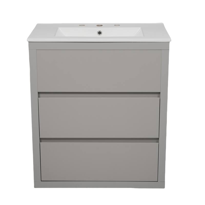 30"/60" Bathroom Vanity Set, Freestanding Bathroom Vanity Cabinet with Ceramic Sink Basin & Drawers