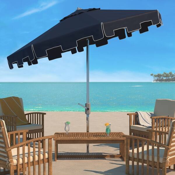Shop Safavieh Zimmerman Aluminum Tilt And Crank 9 Foot Crank Market Patio Umbrella With Flap Overstock 10167817