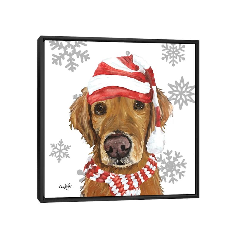 iCanvas "Christmas Golden Retriever" by Hippie Hound Studios Framed - Black - 37x37
