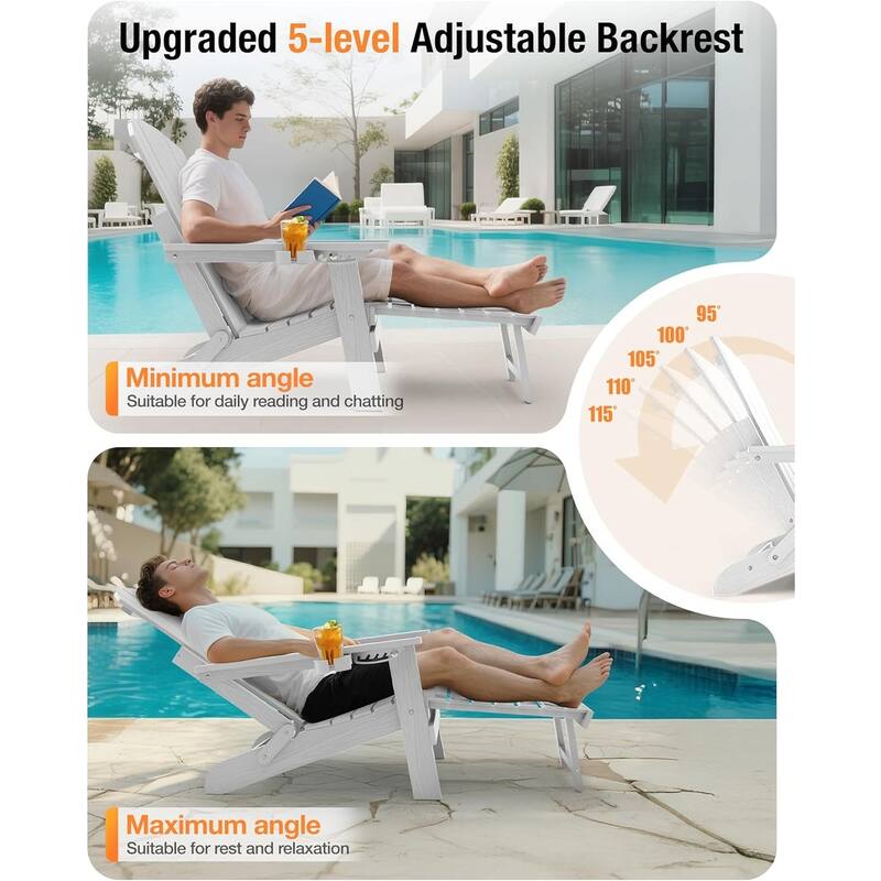 WINSOON Set of 2 HIPS Folding Adirondack Chair with Adjustable Backrest and Retractable Ottoman