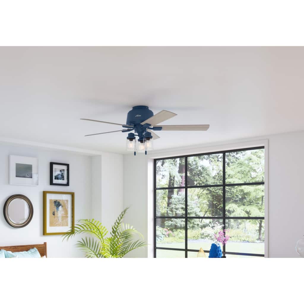 Hunter 52" Hartland Low Profile Ceiling Fan with LED Light and Pull Chain - Farmhouse, Rustic Transitional