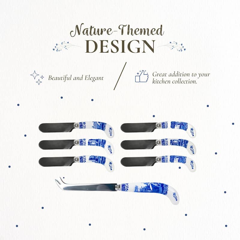 Spode Blue Italian Cheese Knife and 6 Spreaders