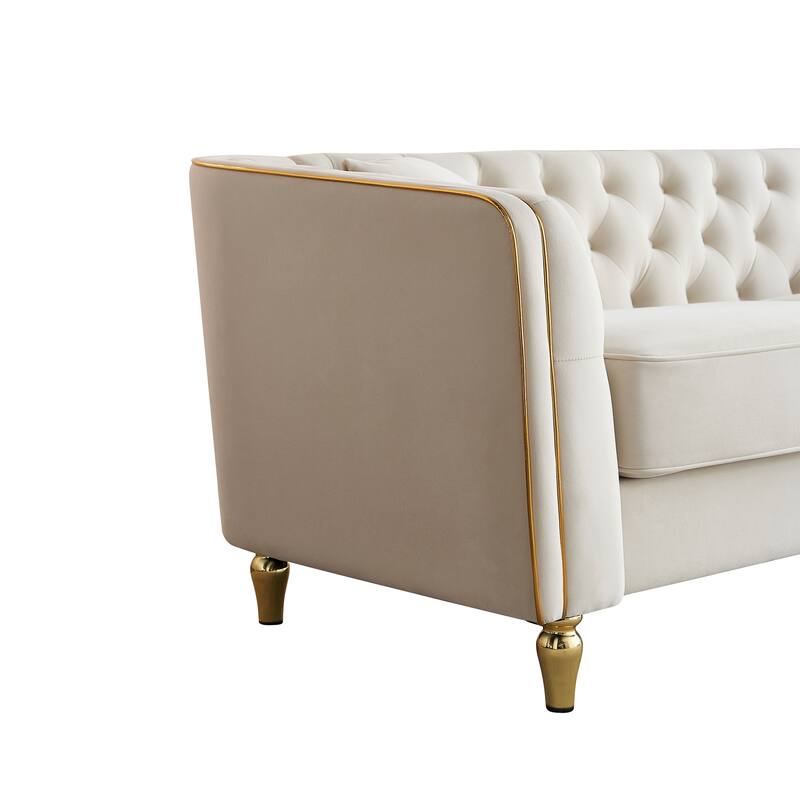 87"W Modern Tufted Beige Velvet Sofa for Living Room, Hotel Apartment