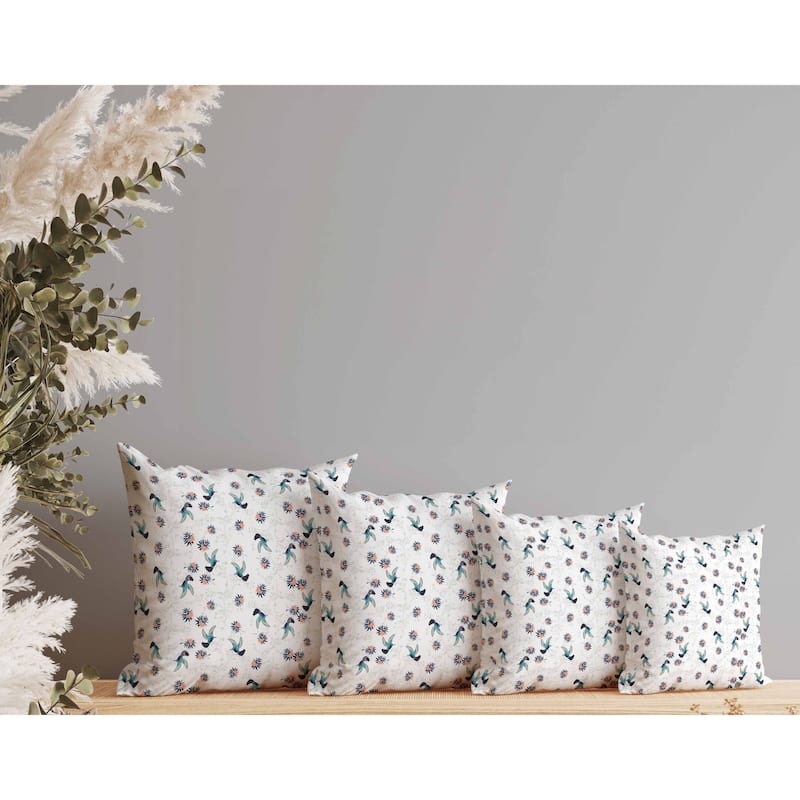 Songbird Flora Parade Indoor/Outdoor Reversible Throw Pillow White and Indigo