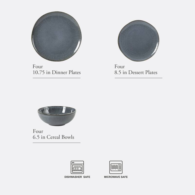 Gibson Elite Sandy Pines Stoneware Plates and Bowls Set - 12 Piece Reactive Glaze Dinnerware Set - Service for 4