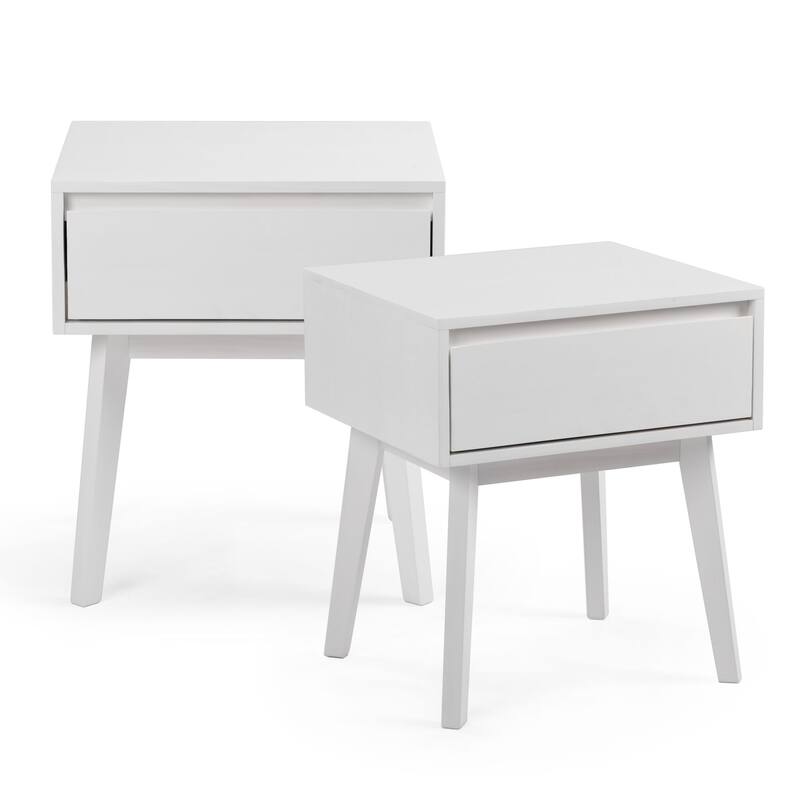 Plank and Beam Scandinavian Nightstand with 1 Drawer - Set of 2 - White