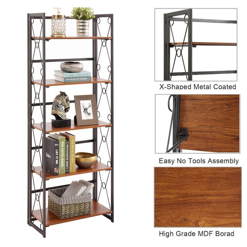 VECELO Contemporary 5-Shelf Display Bookcase, Industrial 62" Tall Bookshelf Storage Organizer