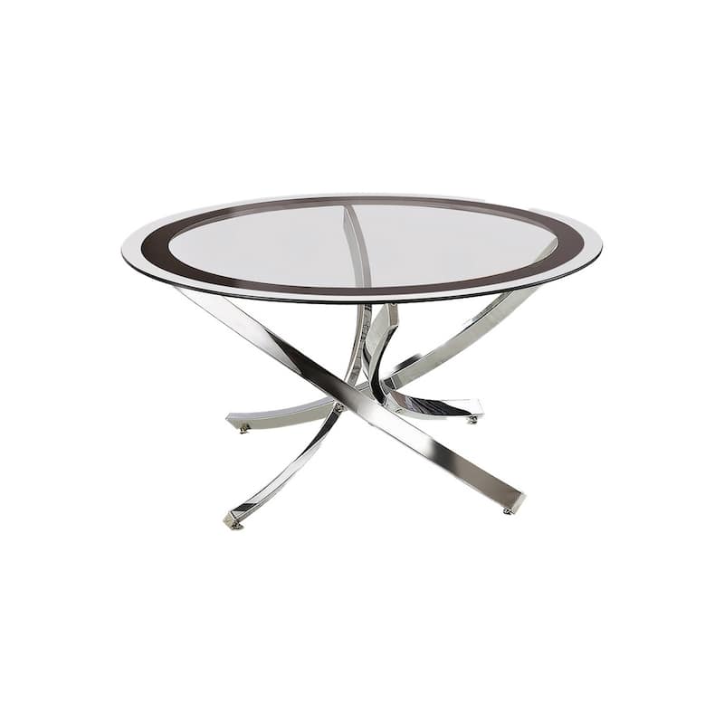 Round Tempered Glass Top Coffee Table with Metal Legs, Silver and Clear - 20 H x 35.5 W x 35.5 L Inches