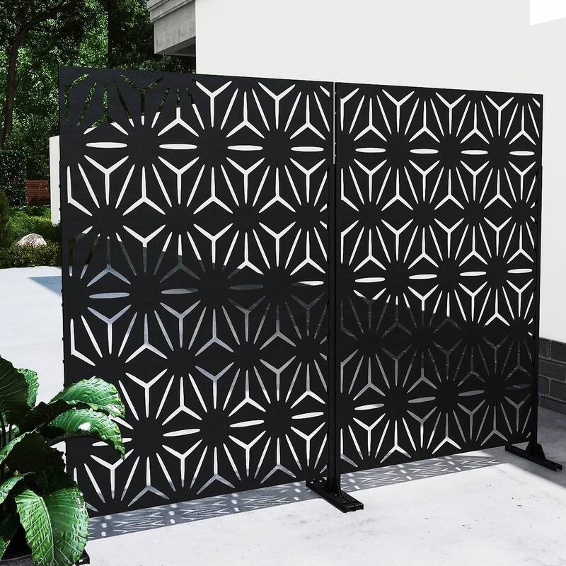 Free Standing Metal Privacy Screen Panel Decorative Outdoor Privacy Screen - 72"H x 47"W