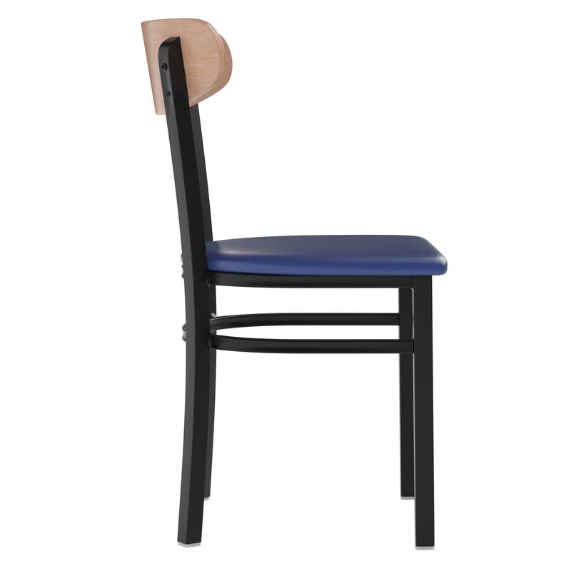 Commercial Metal Dining Chair with Wood Seat and Boomerang Back