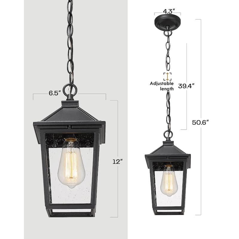 Outdoor Pendant Lights, Hanging Porch Light, Black - 8.3" L x 8.3" W x 14'' H