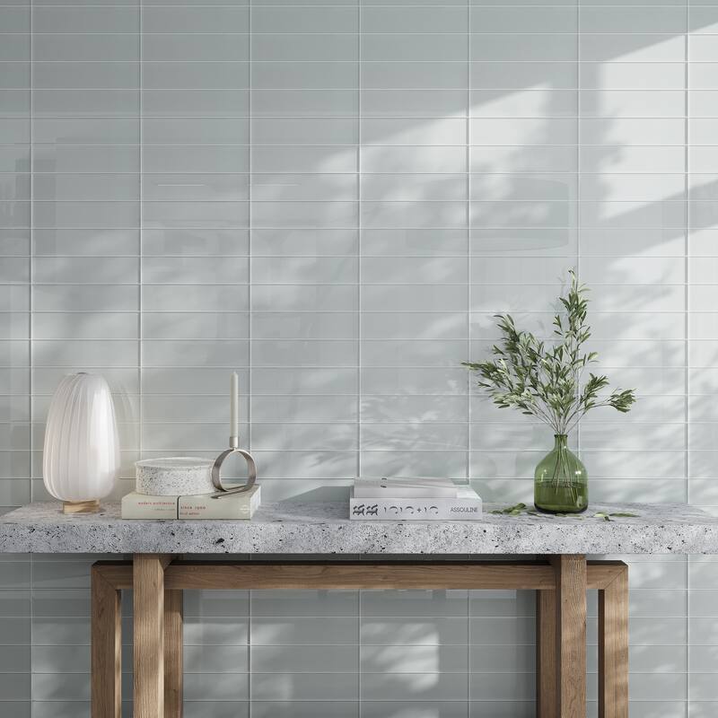 Apollo tile 4" x 16" Colorway Glossy Gray Glass Tile (5.33 sq ft/case) - 12 Pack