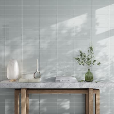 Apollo tile 4" x 16" Colorway Glossy Gray Glass Tile (5.33 sq ft/case) - 12 Pack