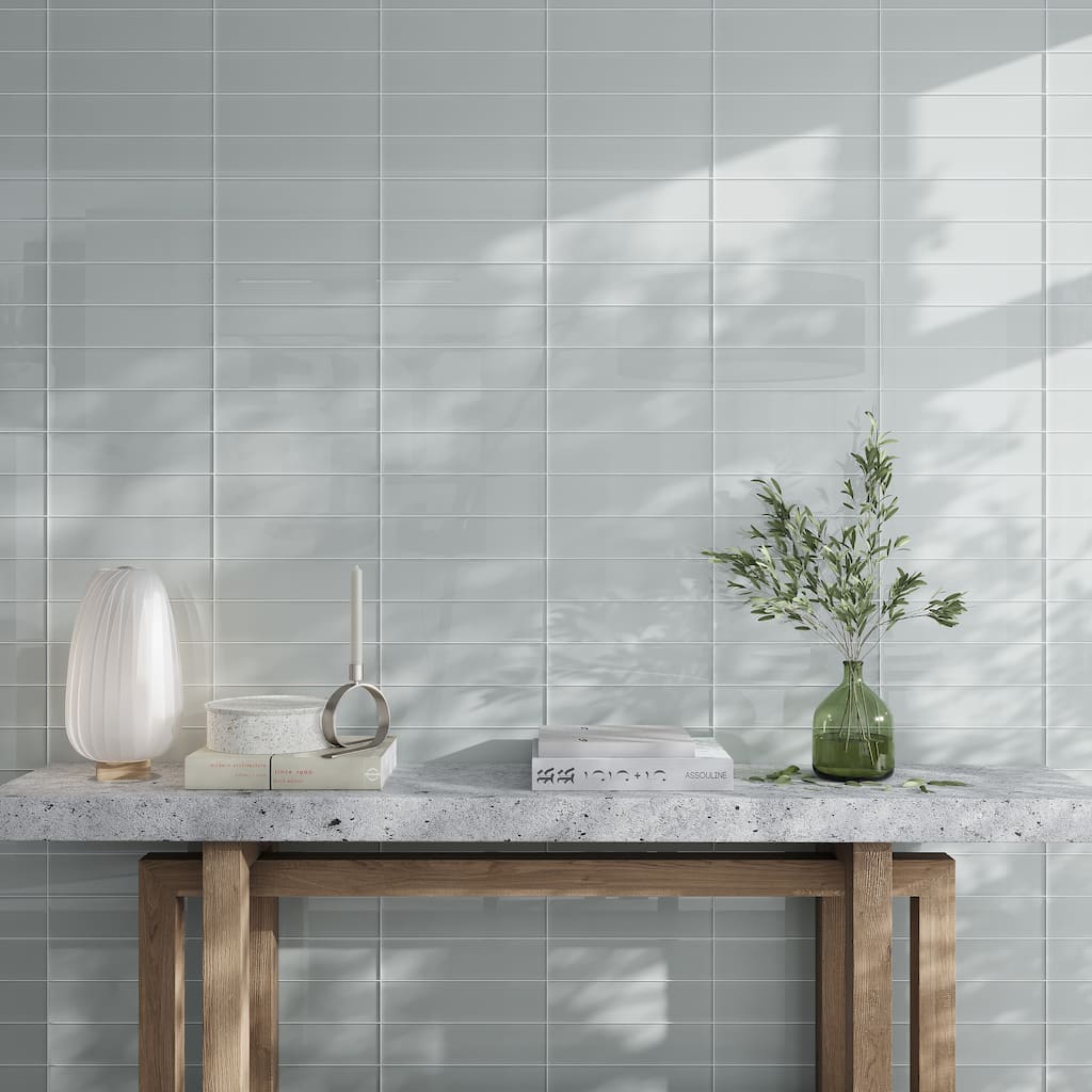 Apollo tile 4" x 16" Colorway Glossy Gray Glass Tile (5.33 sq ft/case) - 12 Pack