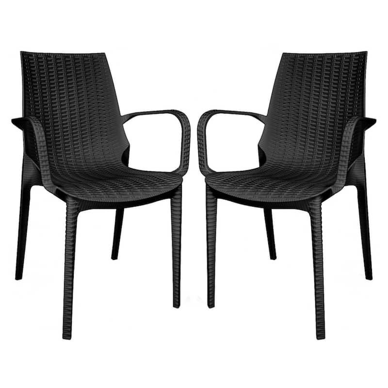 LeisureMod Kent Outdoor Stackable Dining Arm Chair, Set of 2 - Black