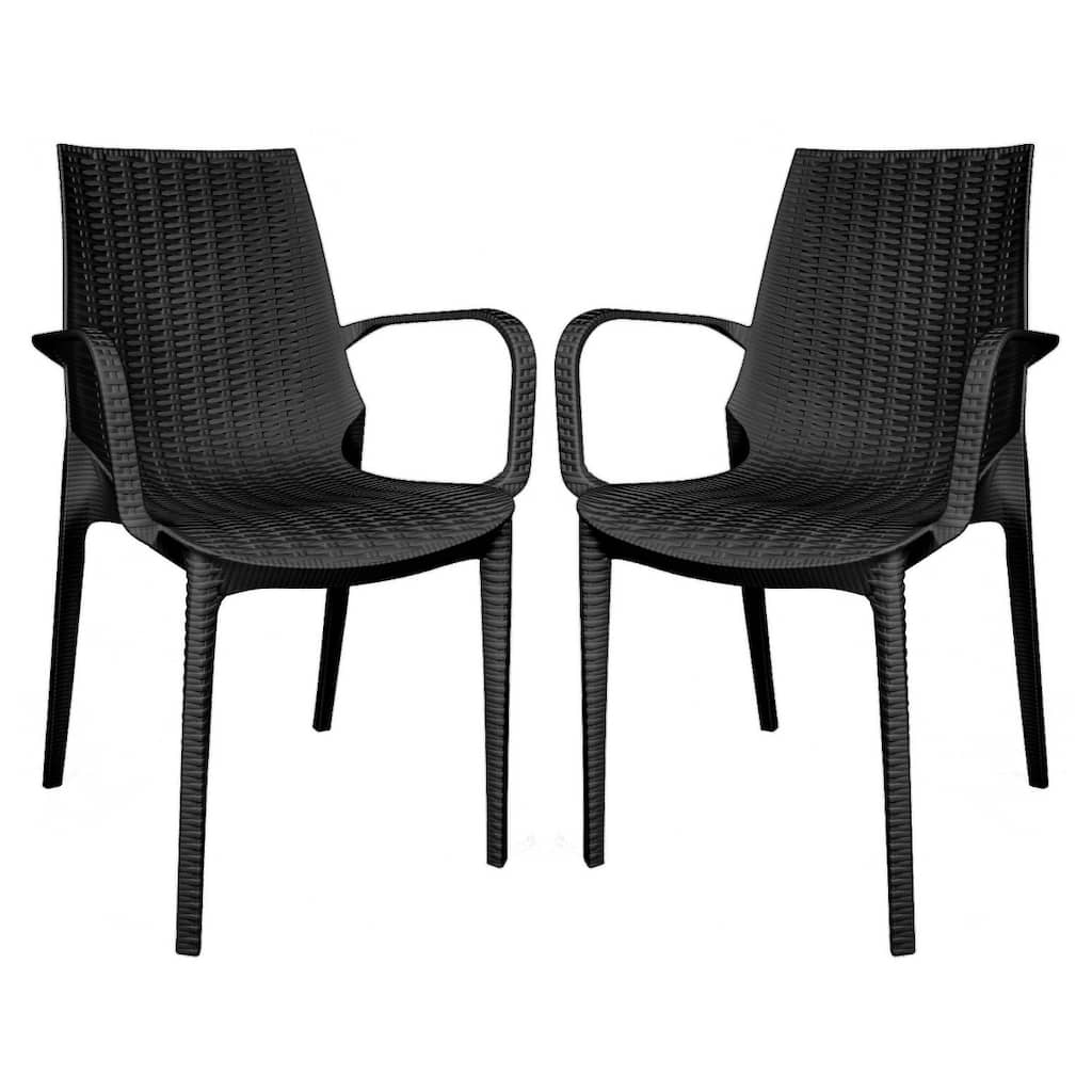 LeisureMod Kent Outdoor Stackable Dining Arm Chair, Set of 2