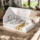 preview thumbnail 13 of 21, Full Size Wood House Bed with Window and Fence, White