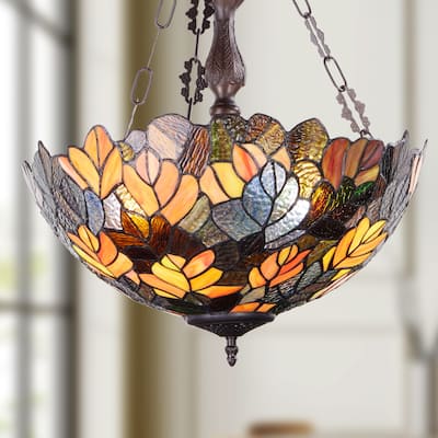 Melissa River of Goods Amber, Red, Yellow, and Brown Stained Glass 18-Inch Pendant Light with Adjustable Hanging Cord