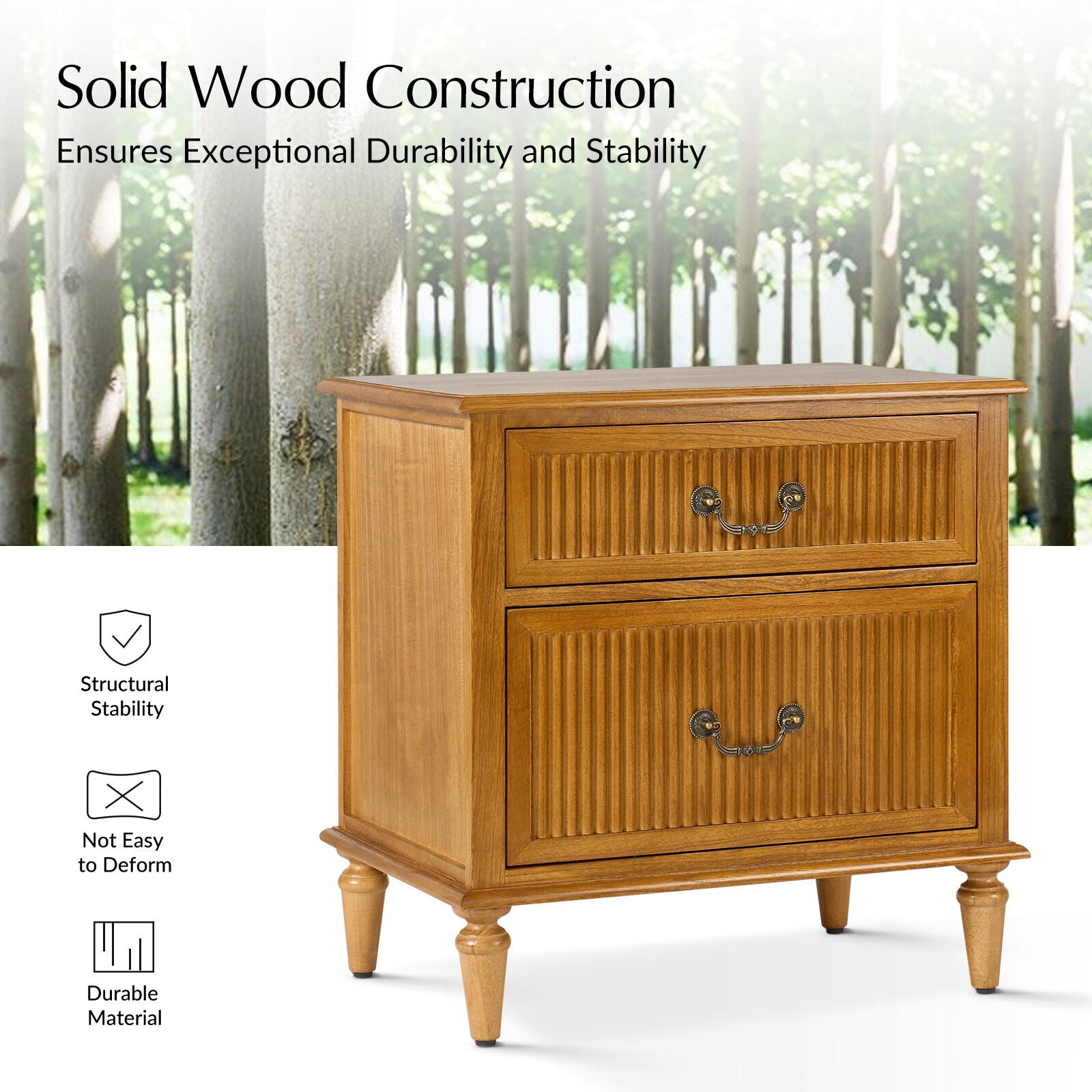 Ove Transitional 2-Drawer Solid Wood Nightstand with Built-in Power Outlet and Minimal Assembly by HULALA HOME