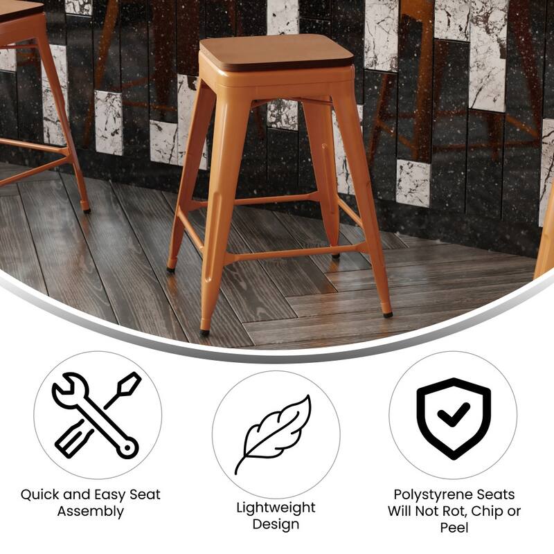 Indoor/Outdoor Backless Counter Stool with Poly Resin Seat