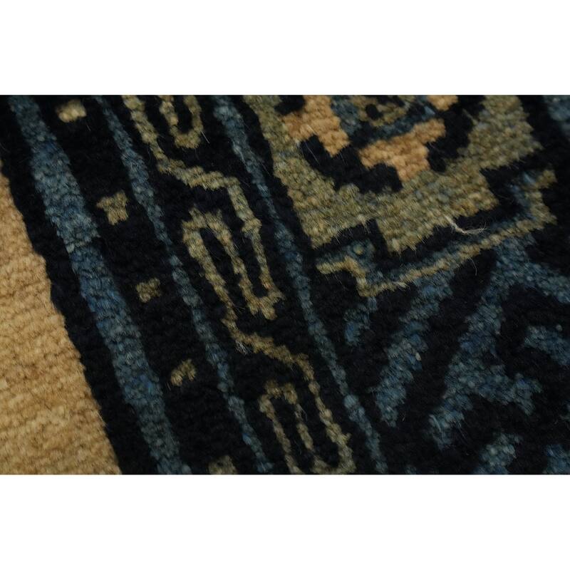 Hand Knotted Oriental 100% Wool Carpet Traditional Geometric Yellow & Gold Art Deco Area Rug - 4' 2'' X 2' 2''