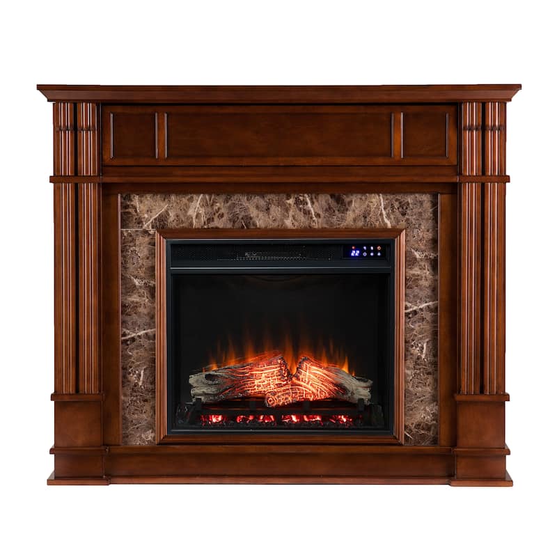 SEI Furniture Maple Faux Stone Electric Media Fireplace