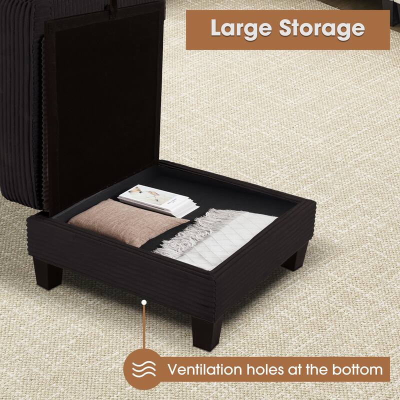 Modern Fabric 3-piece Sectional Sofa Set with Loveseat and Storage Ottoman