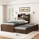 preview thumbnail 10 of 23, Twin Size Wooden LED Platform Bed with Trundle, with Storage Headboard, with Drawers Brown
