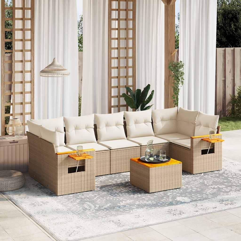 vidaXL Patio Sofa Set with Cushions Outdoor Furniture 8 Piece Poly Rattan