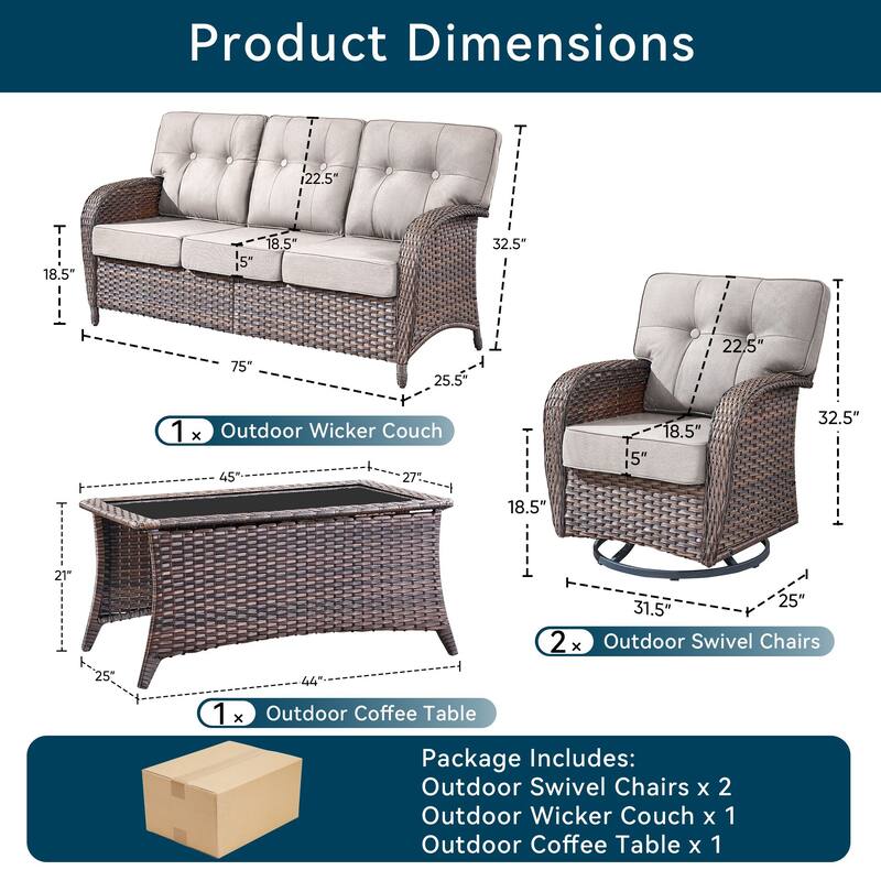 4 Pieces Pocassy 3-Seat Sofa Table with Swivel Chairs