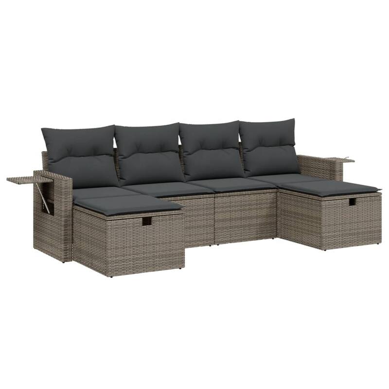 vidaXL Patio Sofa Set with Cushions Outdoor Furniture 6 Piece Poly Rattan