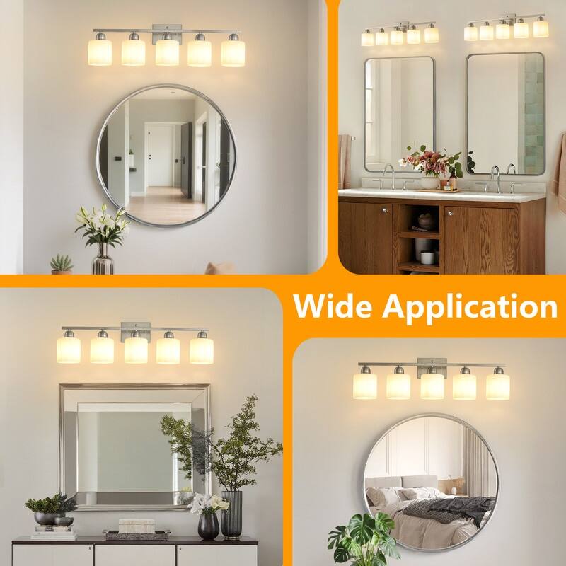Modern Bathroom Vanity Light With Frosted Milk Glass Shades