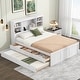 preview thumbnail 16 of 28, Full Size Platform Bed with Trundle and Storage Headboard, Kids Bed Frame with Charging Station and 3-Drawers, Antique Brown White