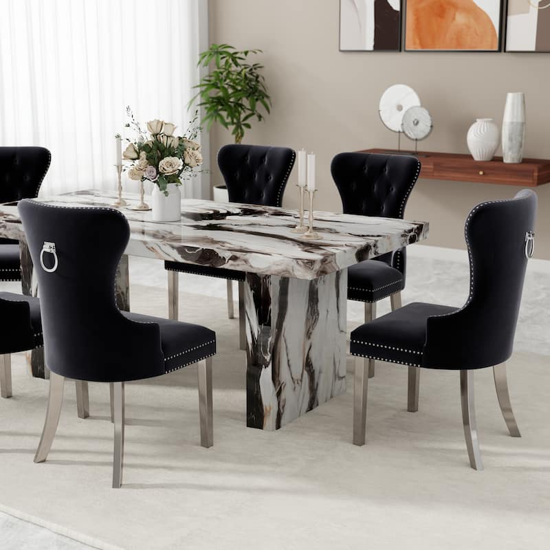 Roundhill Furniture Cavira 7-Piece Modern Faux Marble Dining Set