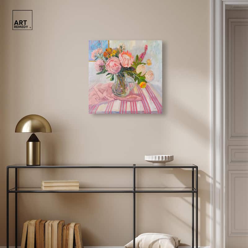 Pink Protea Pitcher Canvas by Art Remedy, Gallery Wrapped